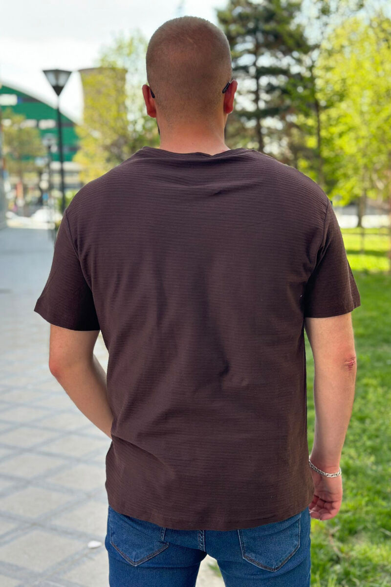 ONE COLOR COTTON MEN T-SHIRT BROWN/KAFE - 2