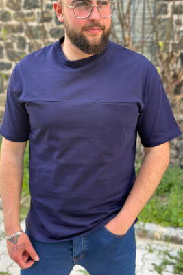 ONE COLOR COTTON MEN T-SHIRT DARK BLUE/BEE 