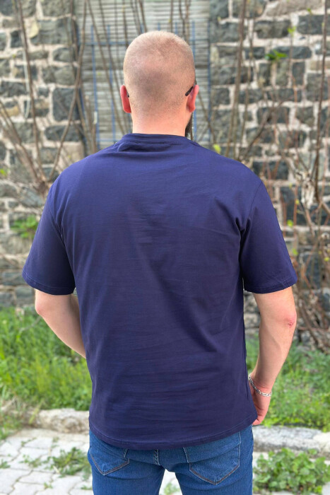 ONE COLOR COTTON MEN T-SHIRT DARK BLUE/BEE - 3