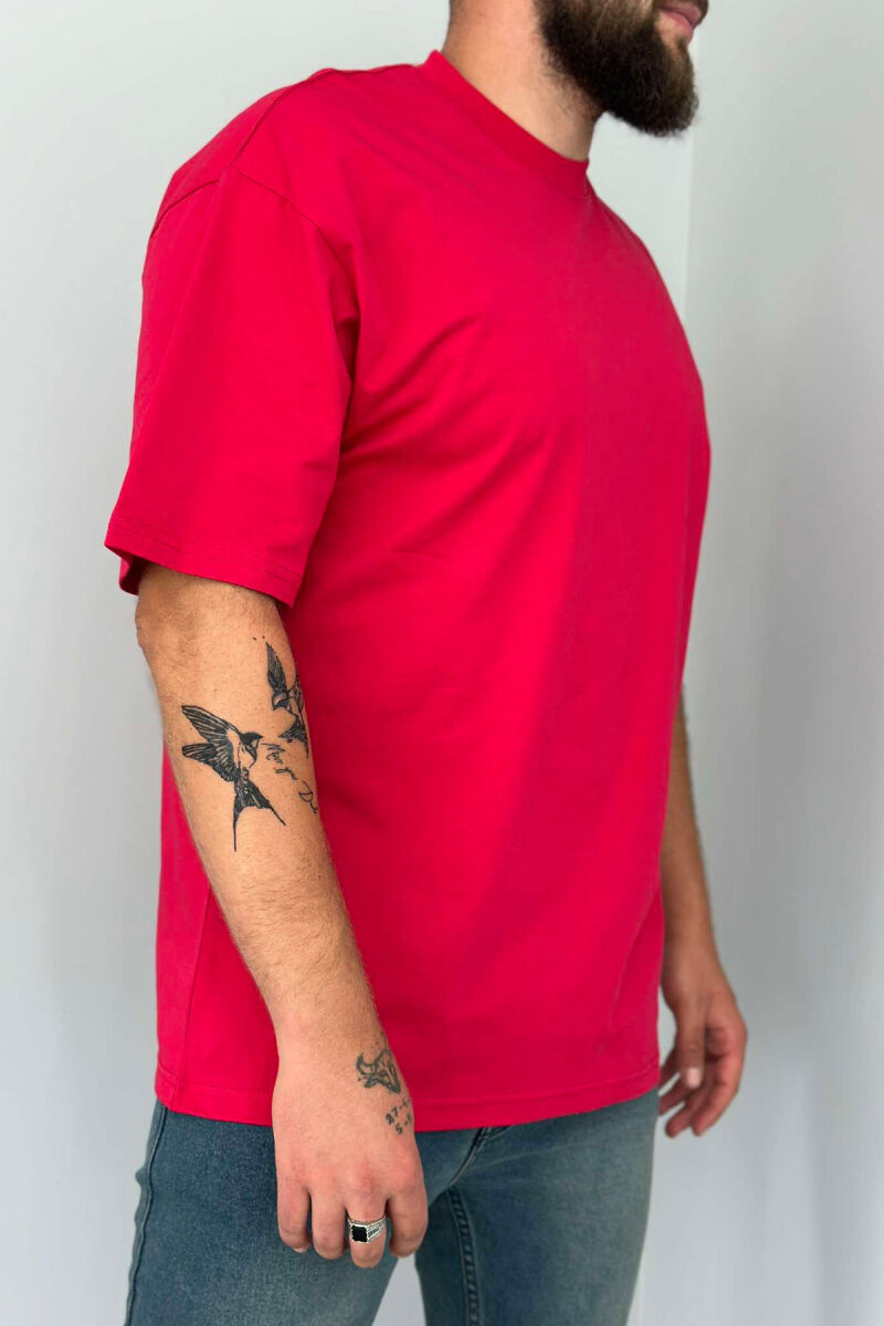 ONE COLOR COTTON MEN T-SHIRT RED/E KUQE - 3