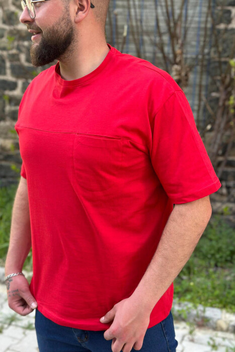 ONE COLOR COTTON MEN T-SHIRT RED/E KUQE - 2