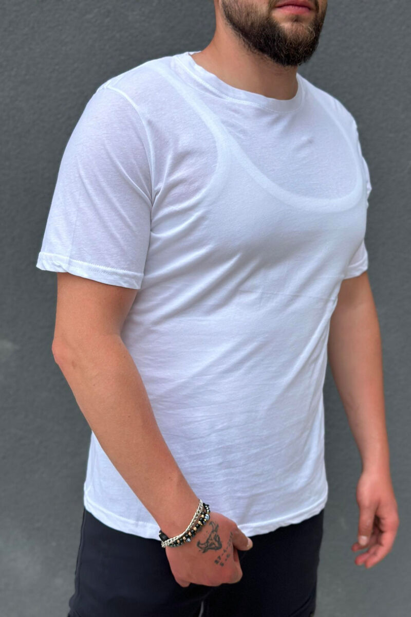 ONE COLOR COTTON MEN T-SHIRT WHITE-E BARDHE - 2