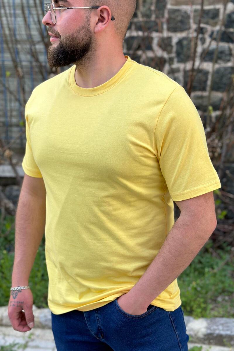 ONE COLOR COTTON MEN T-SHIRT YELLOW/E VERDHE - 3