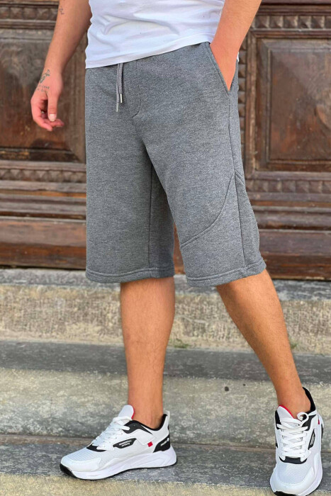 ONE COLOR COTTON SHORT MEN SWEATPANTS DARK GREY/GEE - KLAUDIO FASHION