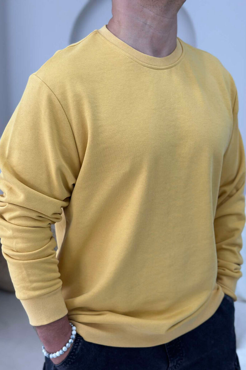 ONE COLOR COTTON SIMPLE MEN SWEATSHIRT YELLOW/E VERDHE - 1