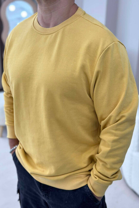 ONE COLOR COTTON SIMPLE MEN SWEATSHIRT YELLOW/E VERDHE - 2