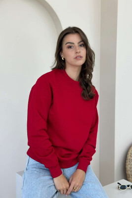 ONE COLOR COTTON SIMPLE WOMAN SWEATSHIRT RED/E KUQE 