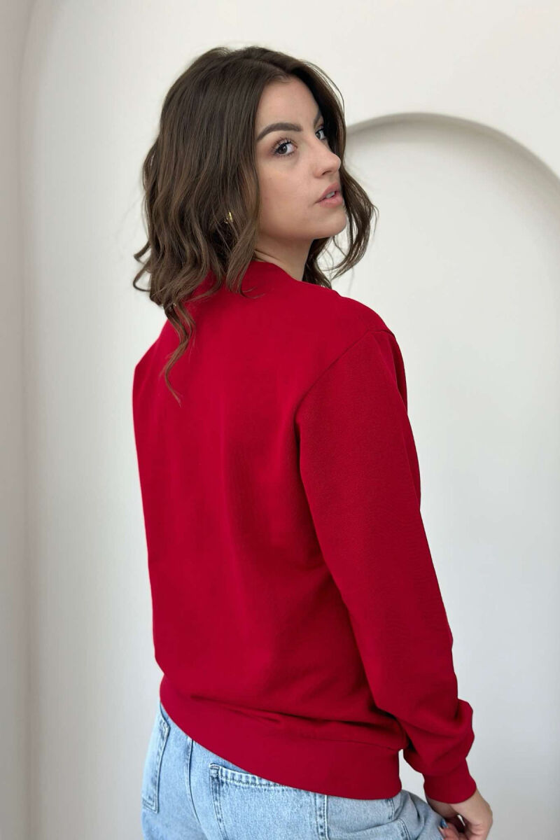 ONE COLOR COTTON SIMPLE WOMAN SWEATSHIRT RED/E KUQE - 3