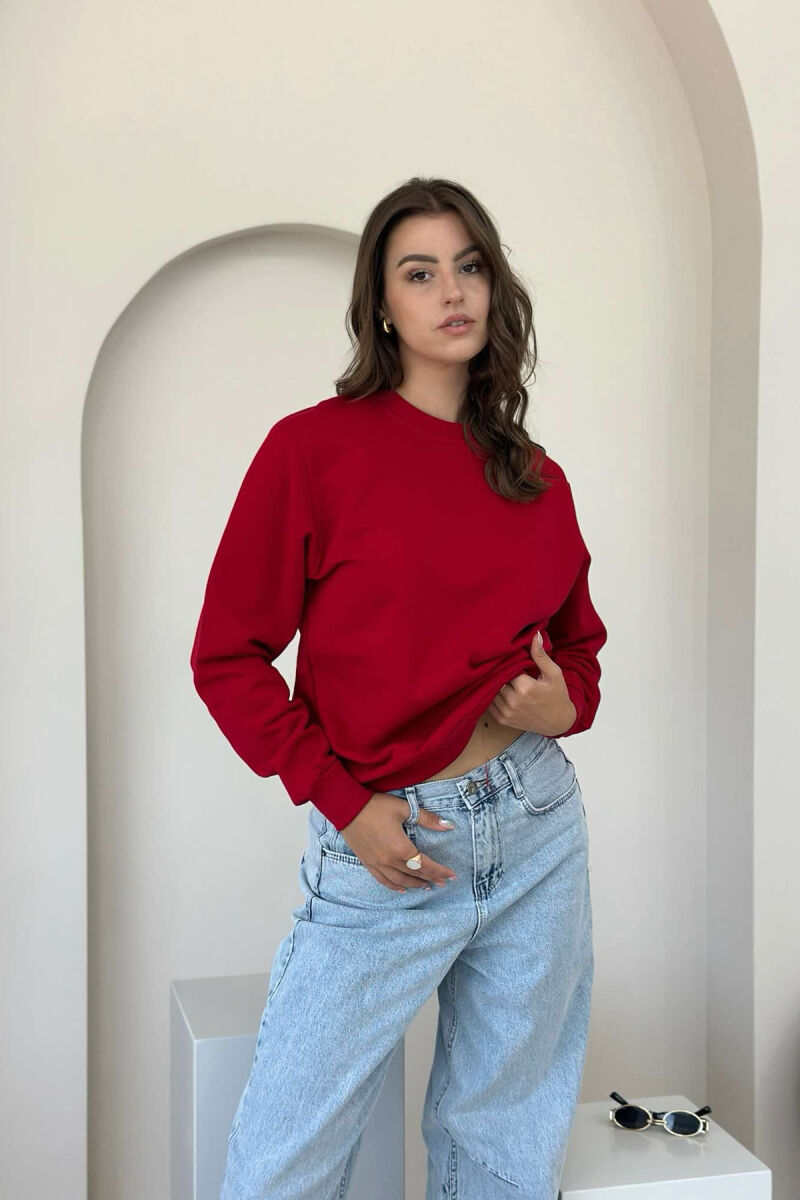 ONE COLOR COTTON SIMPLE WOMAN SWEATSHIRT RED/E KUQE - 4