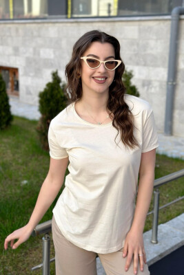 ONE COLOR COTTON WOMAN T-SHIRT CREAM/KREM 