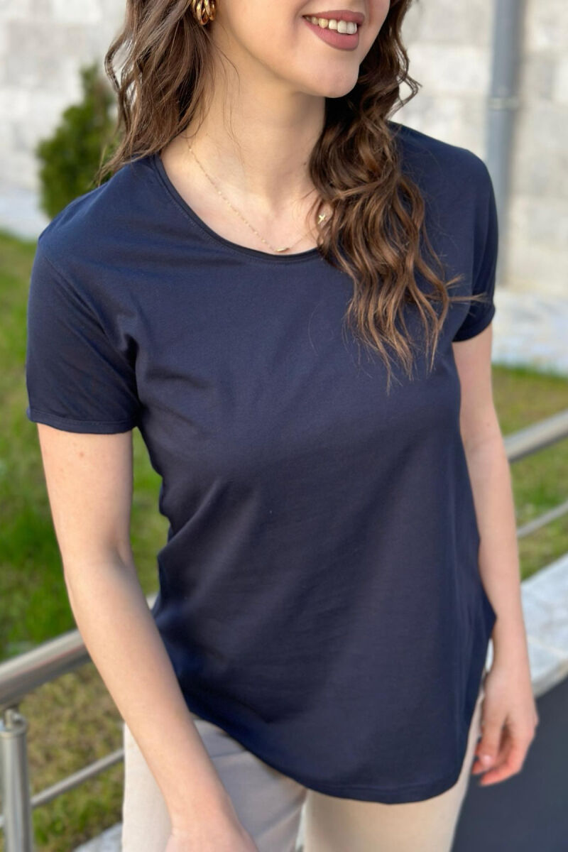 ONE COLOR COTTON WOMAN T-SHIRT DARK BLUE/BEE - 2