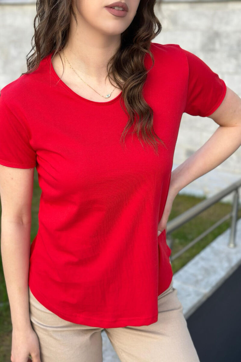 ONE COLOR COTTON WOMAN T-SHIRT RED/E KUQE - 2