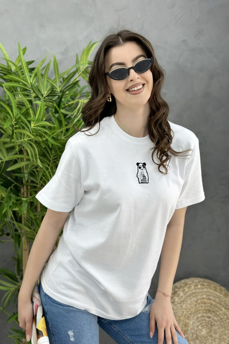 ONE COLOR COTTON WOMAN T-SHIRT WHITE-E BARDHE - 2