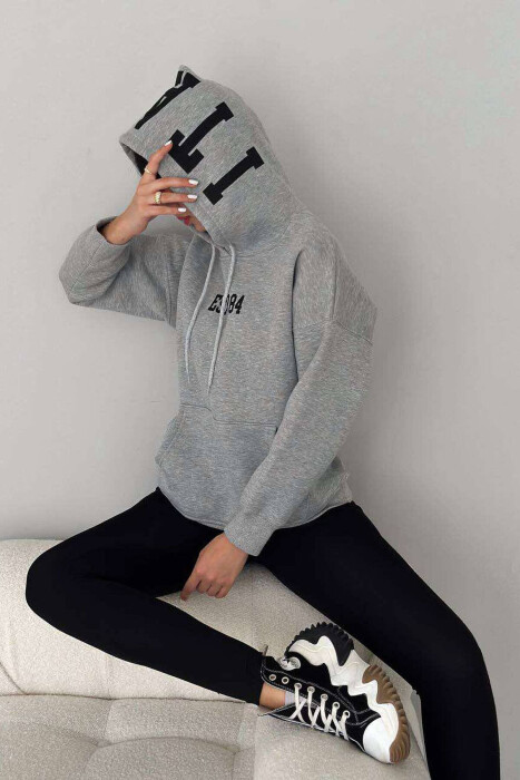 ONE COLOR COTTON WOMEN HOODIE GREY/GRI - 2