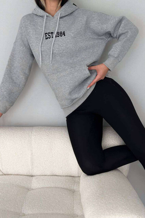 ONE COLOR COTTON WOMEN HOODIE GREY/GRI - 3