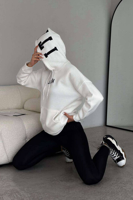 ONE COLOR COTTON WOMEN HOODIE WHITE-E BARDHE - 3