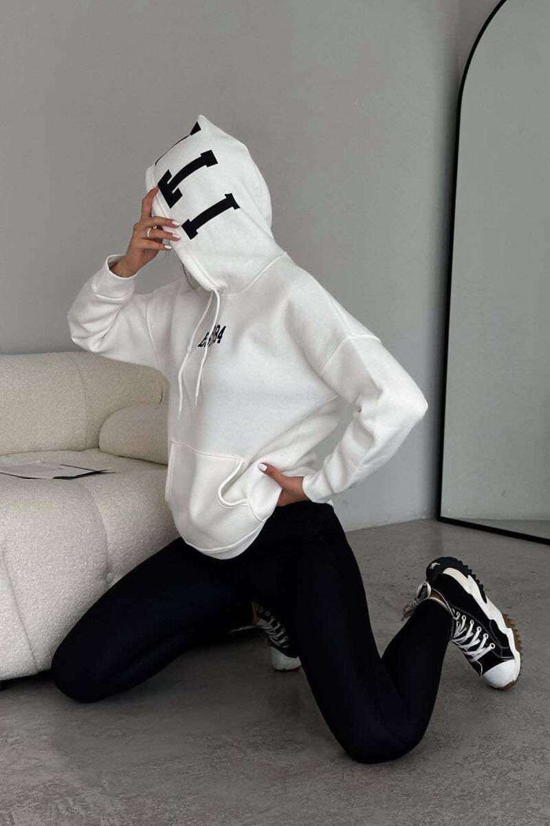 ONE COLOR COTTON WOMEN HOODIE WHITE-E BARDHE - 3