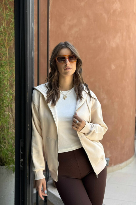 ONE COLOR COTTON WOMEN JACKET BEIGE/BEZHE - KLAUDIO FASHION