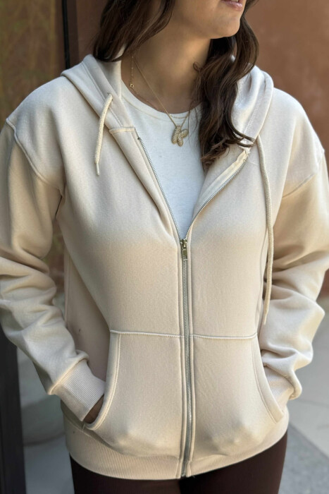 ONE COLOR COTTON WOMEN JACKET BEIGE/BEZHE - 4