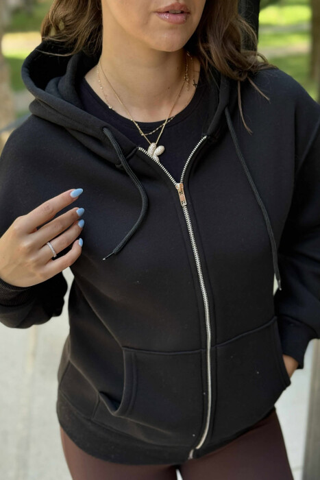 ONE COLOR COTTON WOMEN JACKET BLACK/ E ZEZE - 4