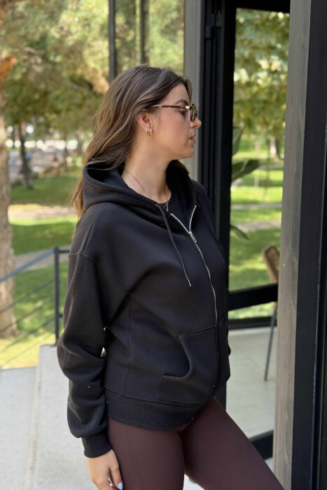 ONE COLOR COTTON WOMEN JACKET BLACK/ E ZEZE - 3