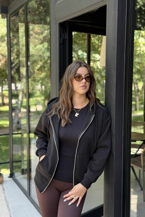 ONE COLOR COTTON WOMEN JACKET BLACK/ E ZEZE 