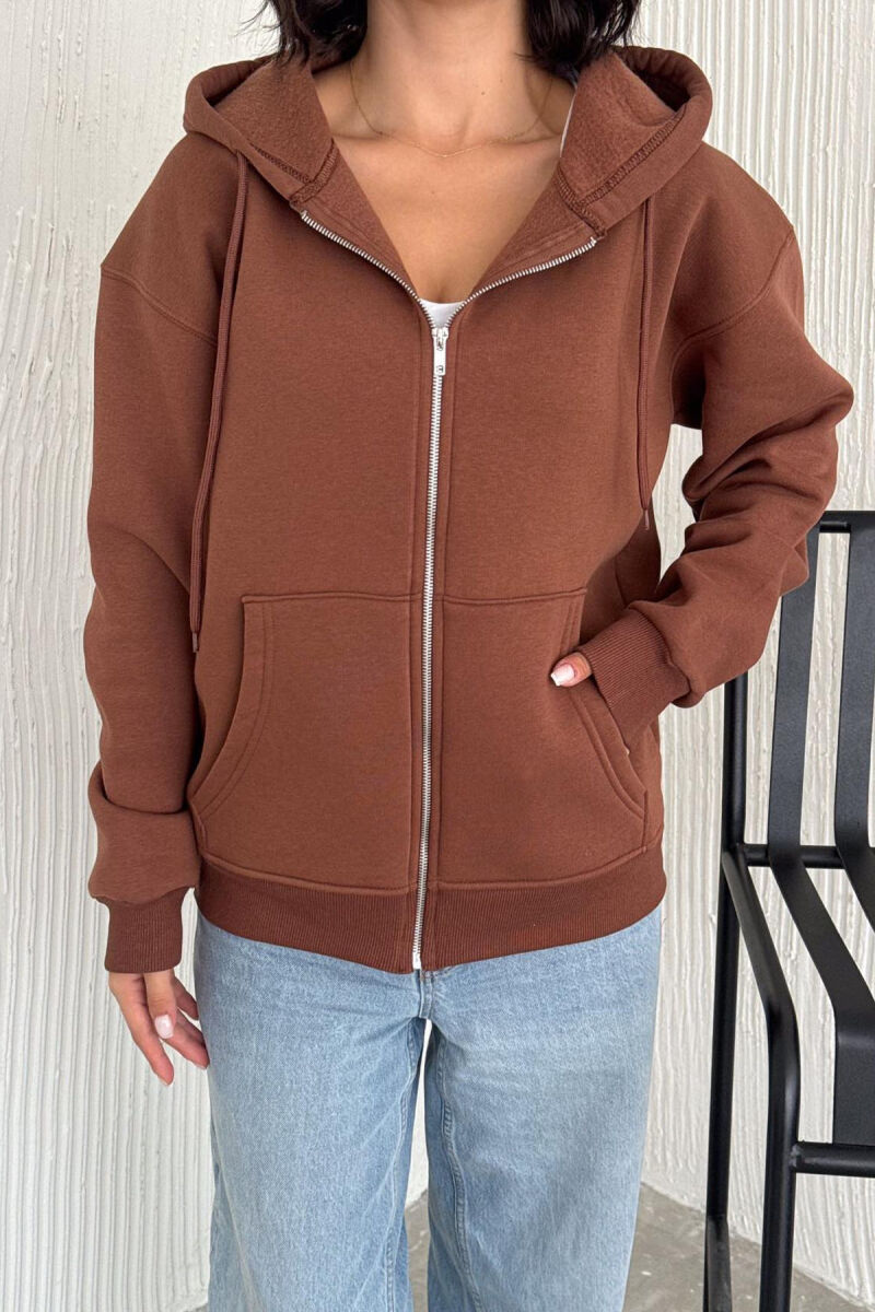 ONE COLOR COTTON WOMEN JACKET BROWN/KAFE - 1