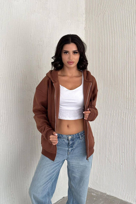 ONE COLOR COTTON WOMEN JACKET BROWN/KAFE - 3