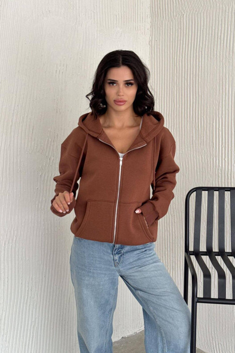 ONE COLOR COTTON WOMEN JACKET BROWN/KAFE - 5