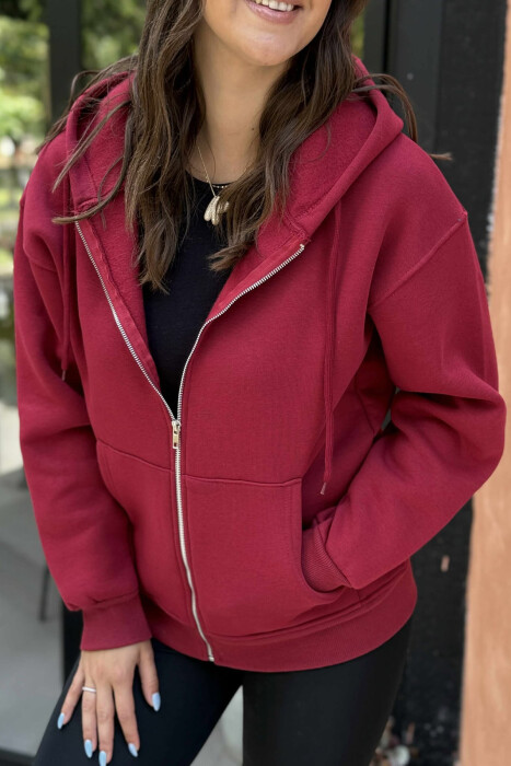 ONE COLOR COTTON WOMEN JACKET BURGUNDY/VISHNJE 