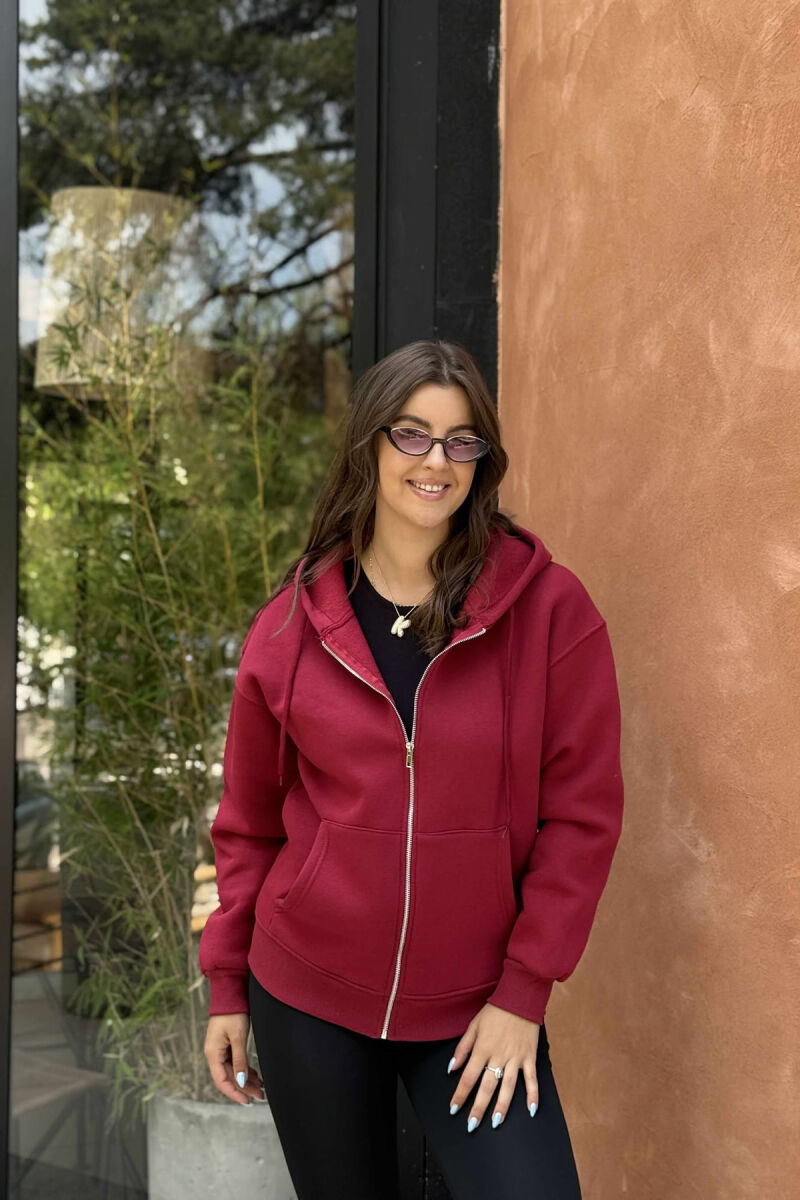 ONE COLOR COTTON WOMEN JACKET BURGUNDY/VISHNJE - 1