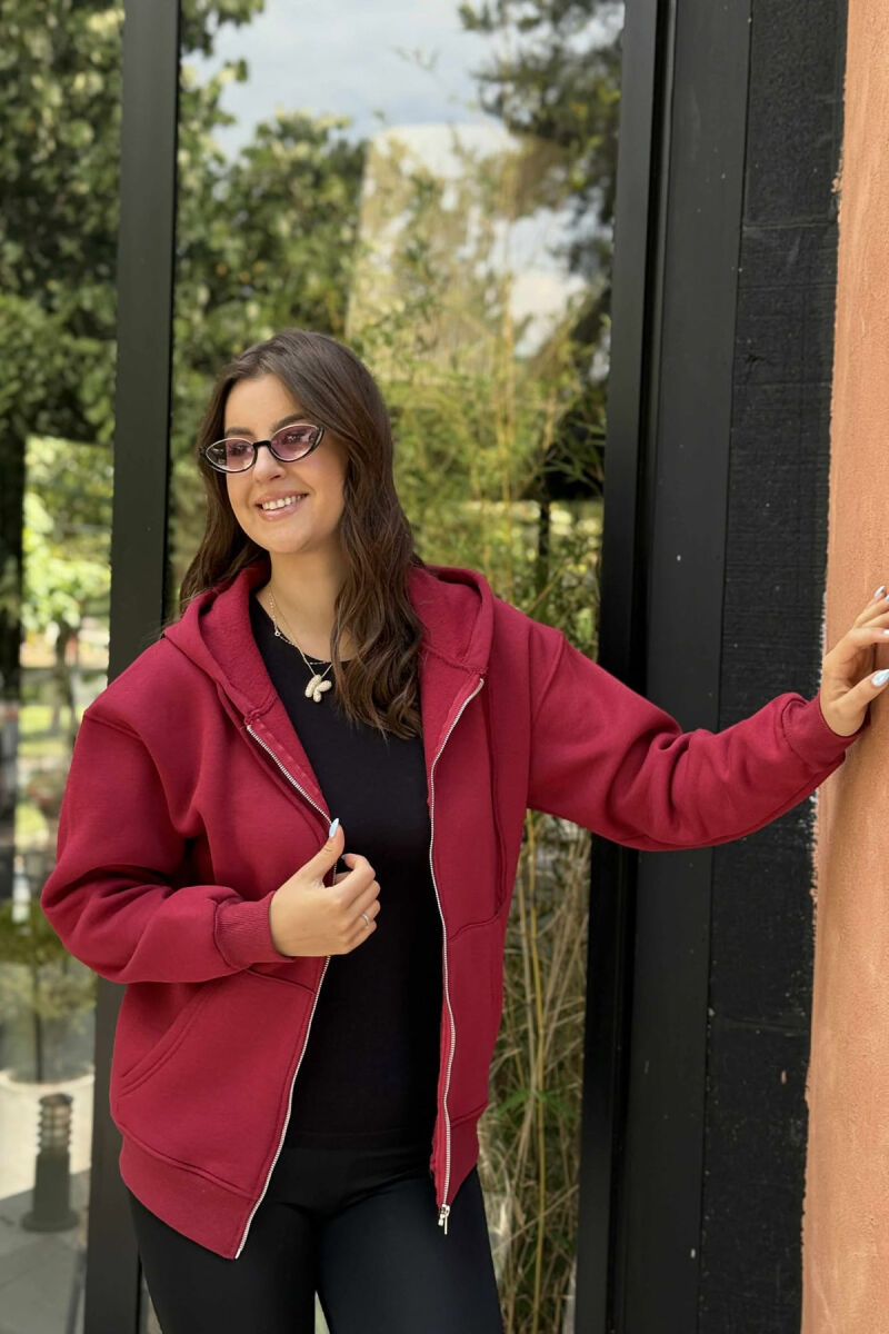 ONE COLOR COTTON WOMEN JACKET BURGUNDY/VISHNJE - 2