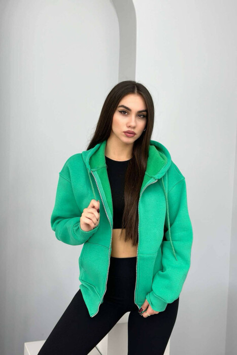 ONE COLOR COTTON WOMEN JACKET DARK GREEN/JEE - 2