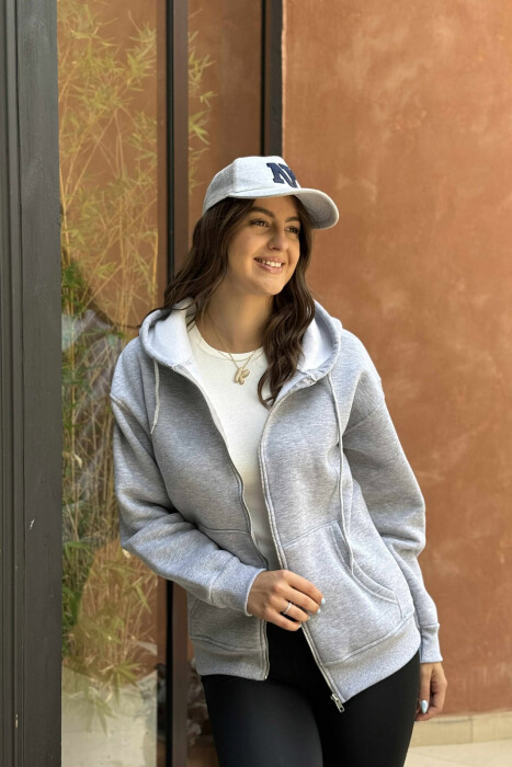 ONE COLOR COTTON WOMEN JACKET GREY/GRI - 2