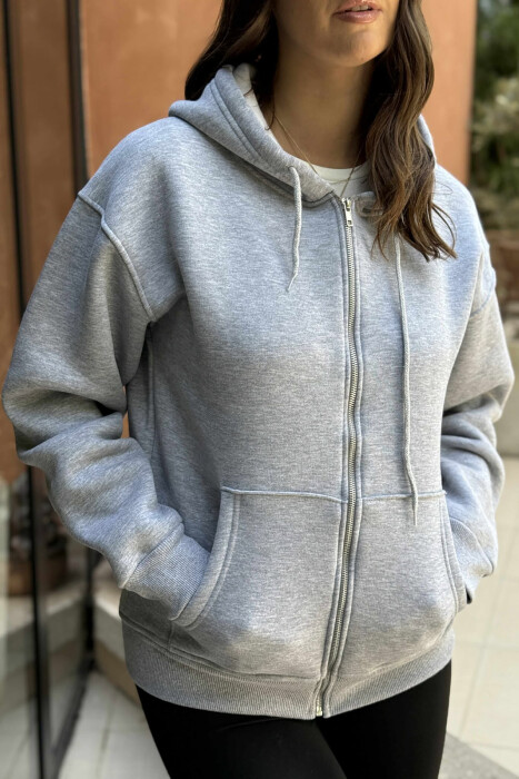 ONE COLOR COTTON WOMEN JACKET GREY/GRI - 4