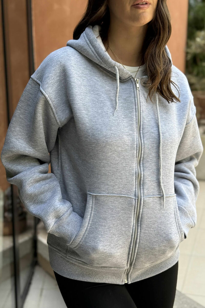 ONE COLOR COTTON WOMEN JACKET GREY/GRI - 4