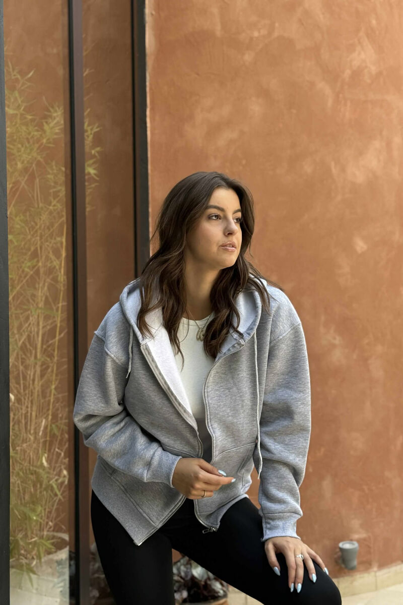 ONE COLOR COTTON WOMEN JACKET GREY/GRI - 3