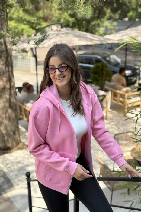 ONE COLOR COTTON WOMEN JACKET PINK/ROZE - 3