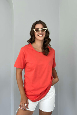 ONE COLOR COTTON WOMEN T-SHIRT ORANGE/PORTOKALLI 