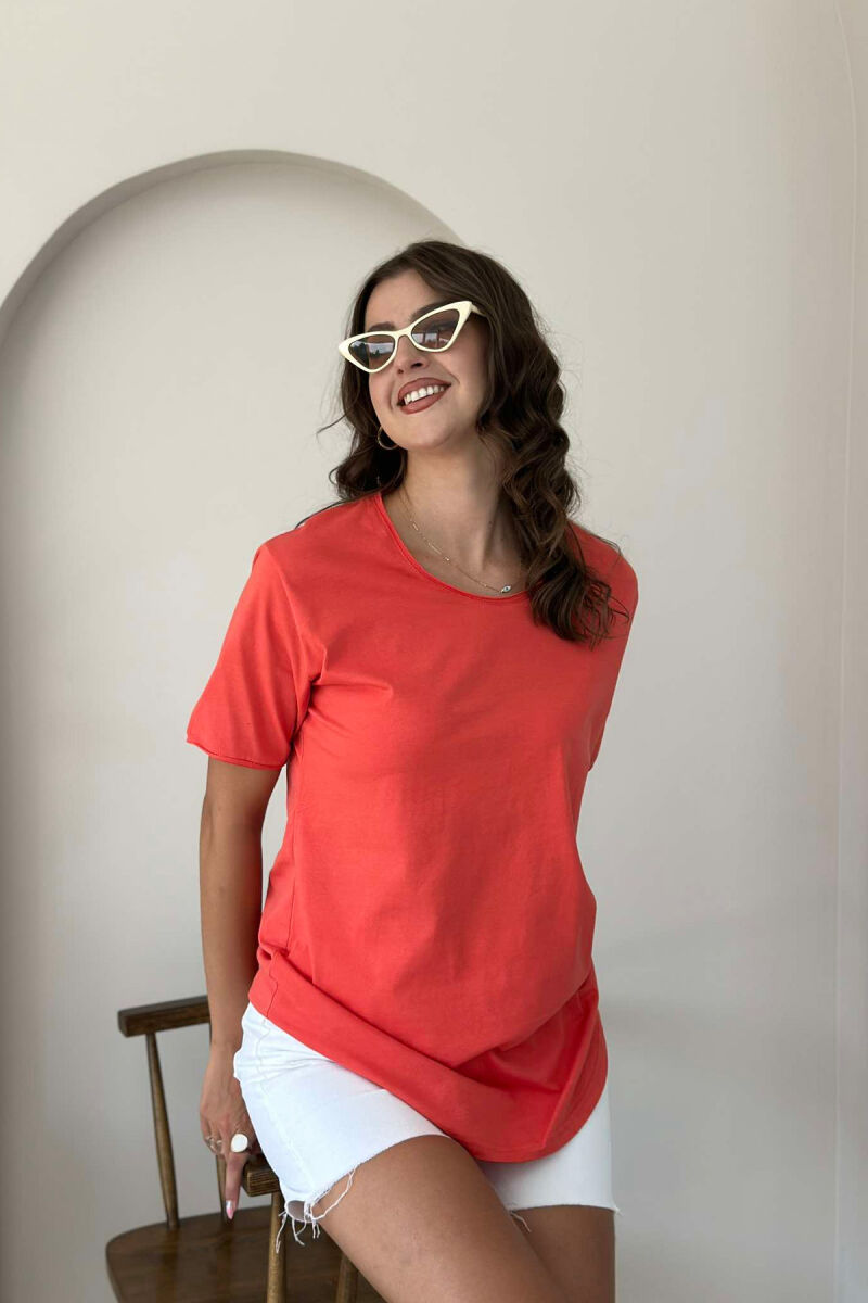 ONE COLOR COTTON WOMEN T-SHIRT ORANGE/PORTOKALLI - 3