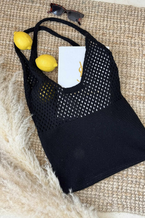 ONE COLOR CROCHET BEACH WOMEN BAG BLACK/ E ZEZE - 3