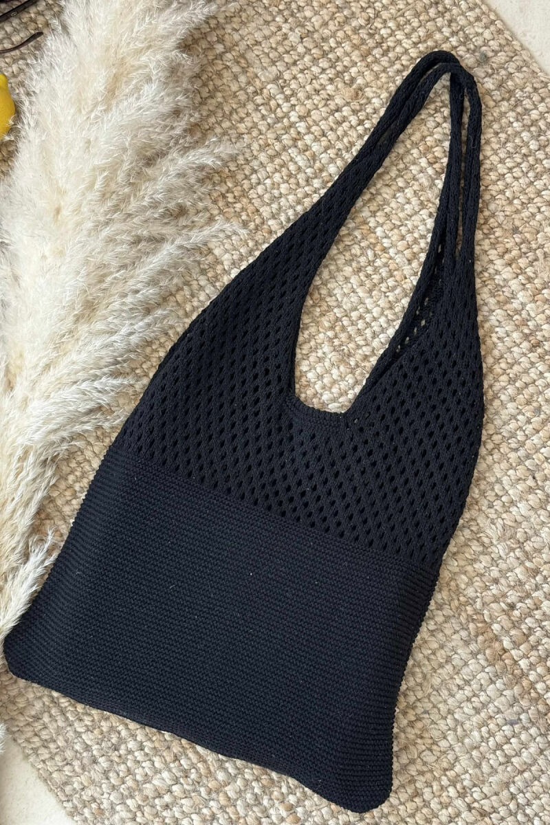ONE COLOR CROCHET BEACH WOMEN BAG BLACK/ E ZEZE - 5
