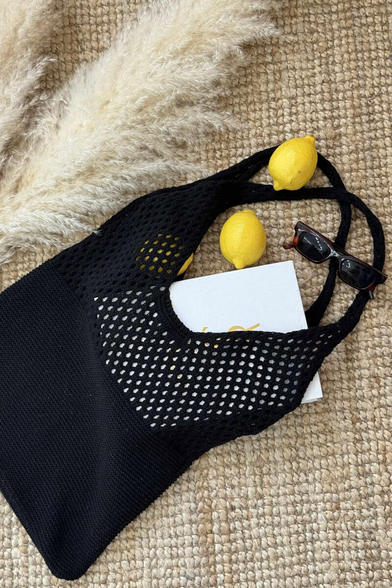 ONE COLOR CROCHET BEACH WOMEN BAG BLACK/ E ZEZE - 4