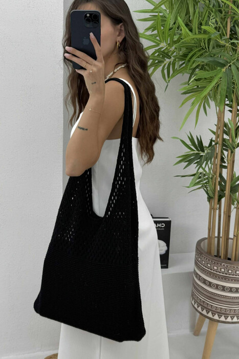 ONE COLOR CROCHET BEACH WOMEN BAG BLACK/ E ZEZE - 2