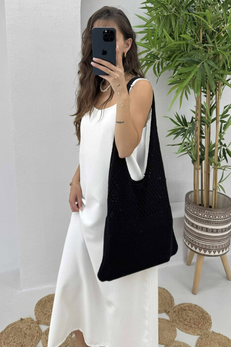 ONE COLOR CROCHET BEACH WOMEN BAG BLACK/ E ZEZE - KLAUDIO FASHION