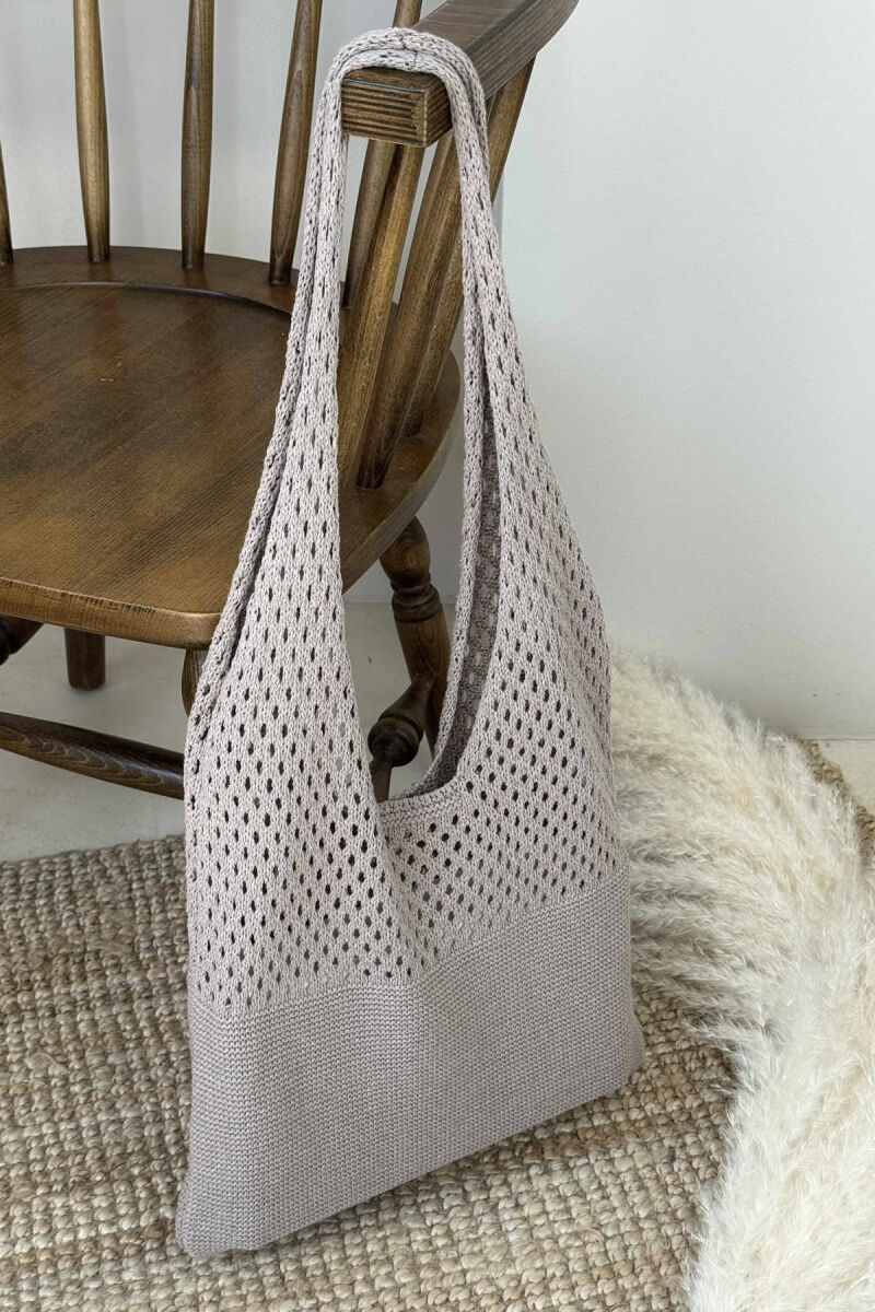 ONE COLOR CROCHET BEACH WOMEN BAG LIGHT BROWN/KAZB - 3