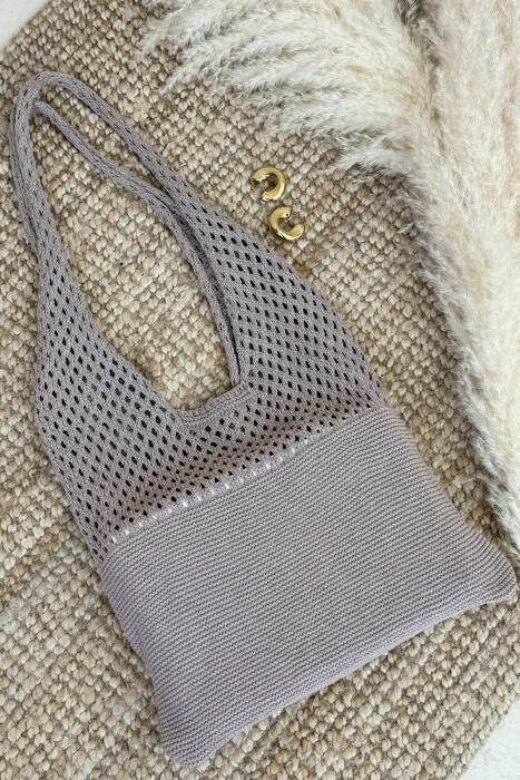 ONE COLOR CROCHET BEACH WOMEN BAG LIGHT BROWN/KAZB - 4