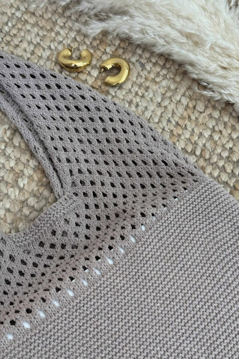 ONE COLOR CROCHET BEACH WOMEN BAG LIGHT BROWN/KAZB - 5