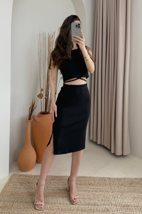 ONE COLOR CROP & SKIRT WOMEN SET BLACK/ E ZEZE 