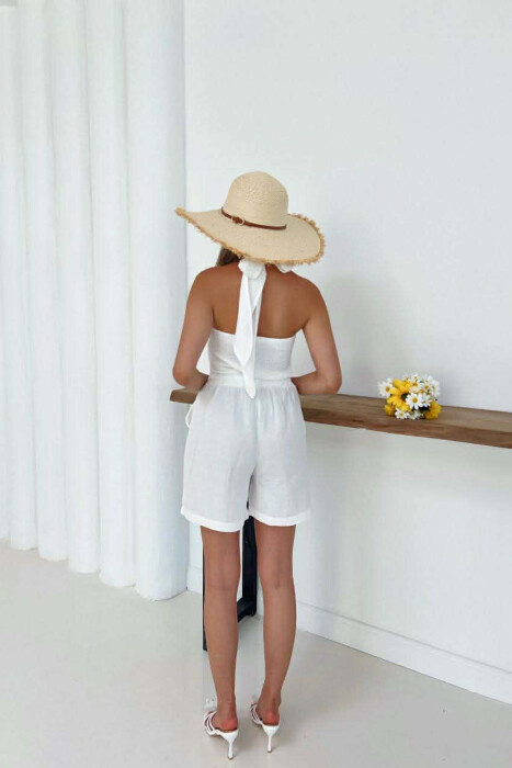 ONE COLOR CROP TOP + SHORTS WOMEN SET WHITE-E BARDHE - 2